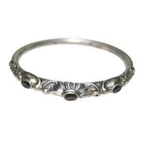 Antique Victorian Amethyst Repousse Sterling Silver Bangle Bracelet